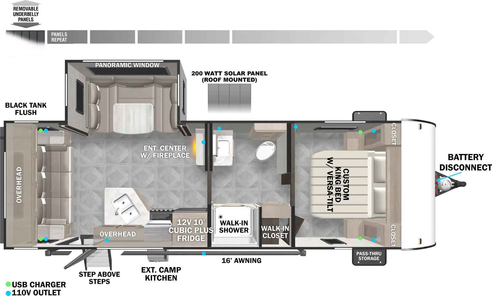 The Cruise Lite Northwest 24RLXL floorplan has one entry and one slide out. Exterior features include: metal exterior and 16' awning. Interiors features include: u-dinette, front bedroom, rear living and pass through bathroom.